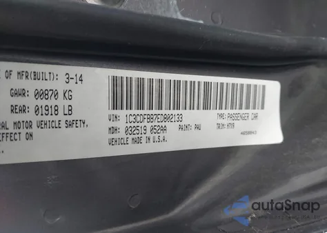 2014 Dodge Dart Sxt from USA, damaged, VIN 1C3CDFBB7ED802133